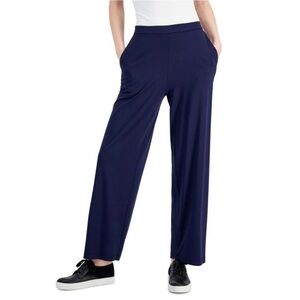 Eileen Fisher Navy Blue Straight Leg Pull on Pants Womens Petite Medium